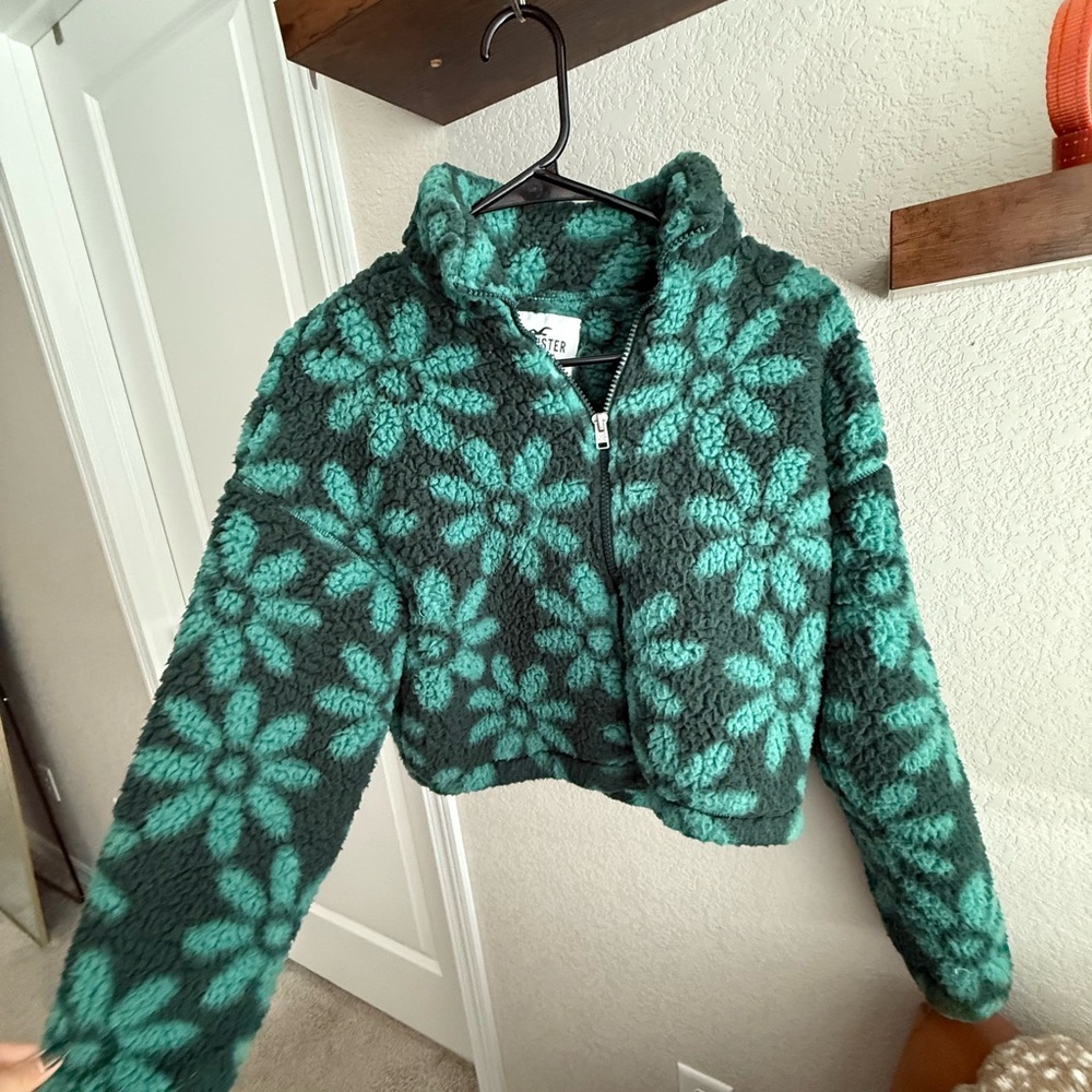 Hollister Green Floral Fleece Jacket